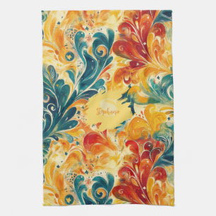 Linge De Cuisine Emerald Green & Gold Abstrait Paisley Feuilles (3)