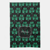 Linge De Cuisine Emerald Green Sparkle Shamrock noir Monogramme (Vertical)