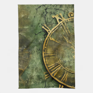 Linge De Cuisine Émeraude Green Rustic Steampunk Horloge (12)