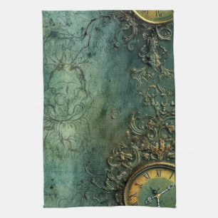 Linge De Cuisine Émeraude Green Rustic Steampunk Horloge (8)