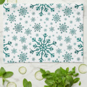 Linge De Cuisine Émeraude Vert Noël Snowflakes sur Blanc d'hiver (Plié)