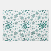 Linge De Cuisine Émeraude Vert Noël Snowflakes sur Blanc d'hiver (Horizontal)