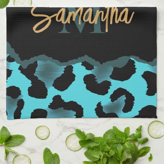 Linge De Cuisine Empreinte de léopard bleu mignon (Plié)