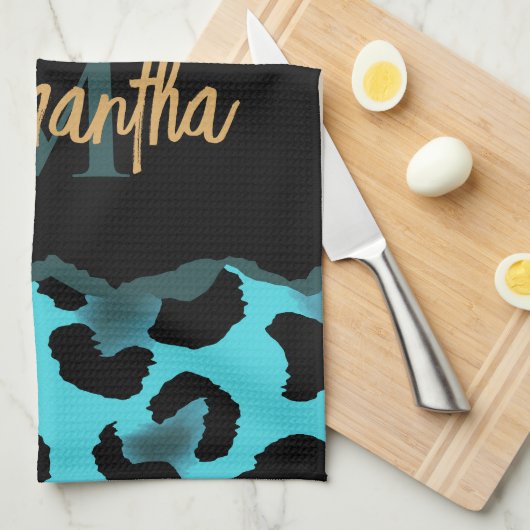 Linge De Cuisine Empreinte de léopard bleu mignon (Quart Plié)