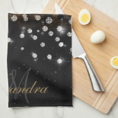 Linge De Cuisine Empreinte de léopard d'étincelle noir et or (Quart Plié)