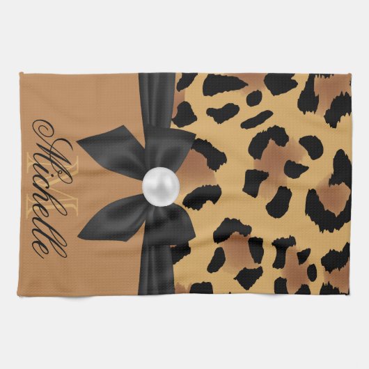 Linge De Cuisine Empreinte de léopard et Bow (Horizontal)