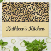Linge De Cuisine Empreinte de léopard noir et or monogrammé Cheetah (Plié)
