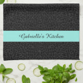 Linge De Cuisine Empreinte de léopard noir moderne Aqua Stripe avec (Plié)