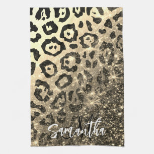 Linge De Cuisine Empreinte de léopard Parties scintillant d'or