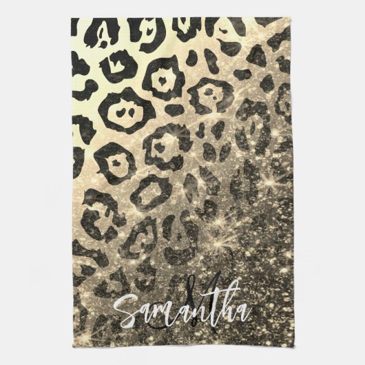 Linge De Cuisine Empreinte de léopard Parties scintillant d'or (Vertical)