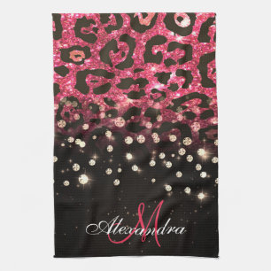 Linge De Cuisine Empreinte de léopard Parties scintillant rose et d