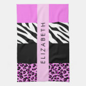 Linge De Cuisine Empreinte de léopard, Zebra Print, Rose, Votre nom (Vertical)