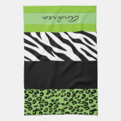 Linge De Cuisine Empreinte de léopard, Zebra Print, Vert, Votre nom (Vertical)