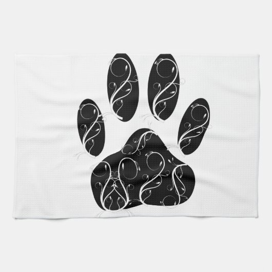 Linge De Cuisine Empreinte de patte Chien Noir Avec Flouris Blanc (Horizontal)