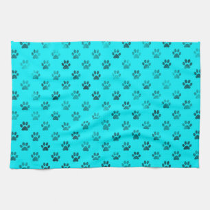 Linge De Cuisine Empreinte de patte de chien Bleu Turquoise Aqua Ar