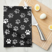 Linge De Cuisine Empreinte de patte de chiot | Noir Blanc & Gris (Quart Plié)