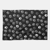 Linge De Cuisine Empreinte de patte de chiot | Noir Blanc & Gris (Horizontal)