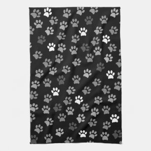 Linge De Cuisine Empreinte de patte de chiot Noir Blanc & Gris