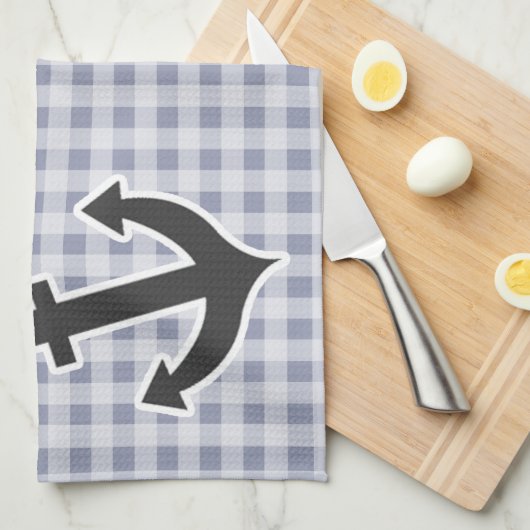 Linge De Cuisine En vichy gris-bleu ; Ancre (Quart Plié)