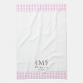 Linge De Cuisine En vichy rose et blanc personnalisé Monogramme per (Vertical)