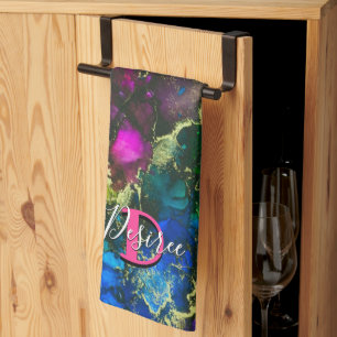Linge De Cuisine Encre d'alcool psychédélique et dorée