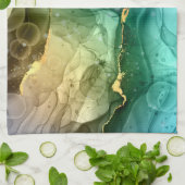 Linge De Cuisine Encre Liquide Or, Turquoise et gris foncé (Plié)