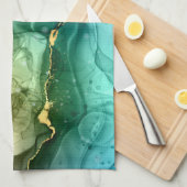 Linge De Cuisine Encre Liquide Or, Turquoise et gris foncé (Quart Plié)