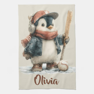 Linge De Cuisine Enfant de softball personnalisé de pingouin d'hive