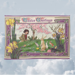 Linge De Cuisine Enfant vintage à la chasse aux oeufs de Pâques ave