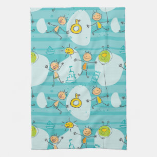 Linge De Cuisine Enfants mignons jouant sur le motif de plage