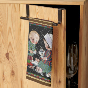 Linge De Cuisine Enfants vintage ayant une fausse partie de thé