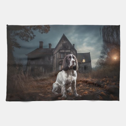 Linge De Cuisine English Springer Spaniel Halloween Épouvantable (Horizontal)