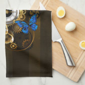 Linge De Cuisine Engrenages à vapeur et papillons bleus (Quart Plié)