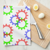 Linge De Cuisine Engrenages rouges, verts et bleus (Quart Plié)