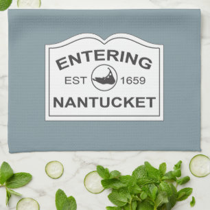 Linge De Cuisine Entrée Nantucket Est. Signe en bleu de plage 1659