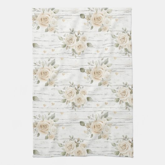 Linge De Cuisine Enveloppement Romantique Crème Blanc Floral Bohème (Vertical)