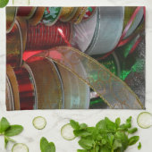 Linge De Cuisine Épaves de Noël Ruban Holiday Rouge et or (Plié)