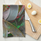 Linge De Cuisine Épaves de Noël Ruban Holiday Rouge et or (Quart Plié)