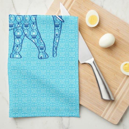 Linge De Cuisine Ephène de fleur de Lotus - turquoise (Quart Plié)