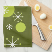 Linge De Cuisine Époque atomique Starburts Olive Green (Quart Plié)