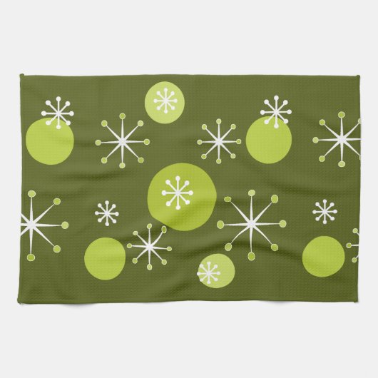 Linge De Cuisine Époque atomique Starburts Olive Green (Horizontal)