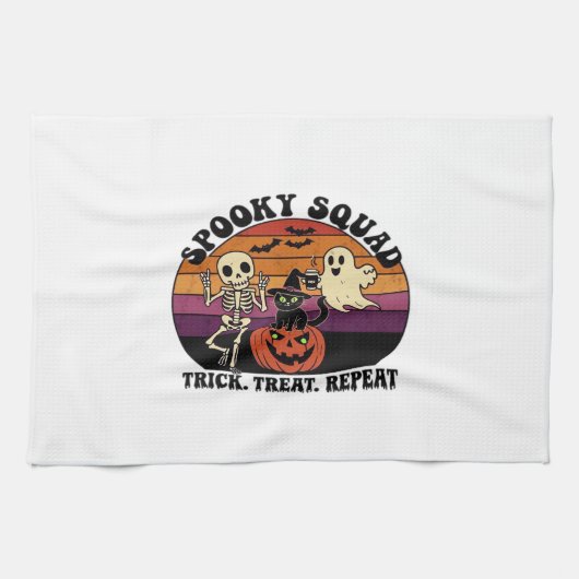 Linge De Cuisine Équipe Spooky Retro Halloween Design (Texte Noir) (Horizontal)