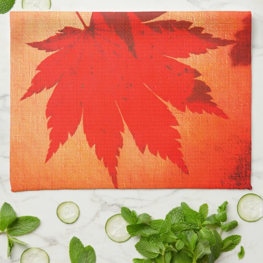 Linge De Cuisine Érable japonais script feuille automne orange (Plié)