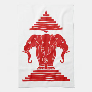 Linge De Cuisine Erawan Trois éléphant en tête Lao / Laos Drapeau