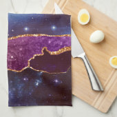 Linge De Cuisine Espace bleu et violet et étoiles avec ruban or (Quart Plié)