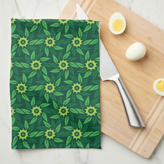 Linge De Cuisine Espiral Floral Verde (Quart Plié)