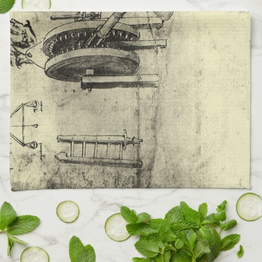 Linge De Cuisine Esquisse technique de Leonardo da Vinci d'une roue (Plié)