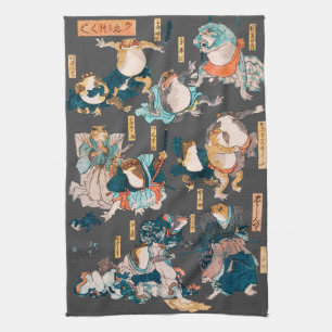 Linge De Cuisine Estampe japonaise de grenouille sur bois Kuniyoshi