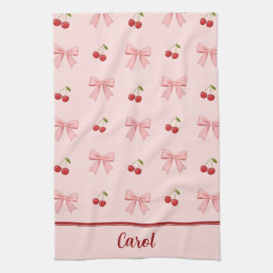 Linge De Cuisine Esthétique Coquette Ruban Rose et Cerise Rouge