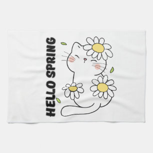 Linge De Cuisine Esthétique minimaliste Bonjour Printemps Chat & Ma